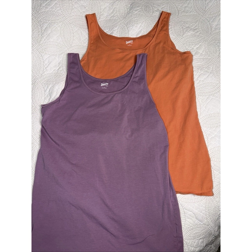 Duluth Trading Co Tank Tops Women's L Lot of 2 Cotton Stretch Purple Orange